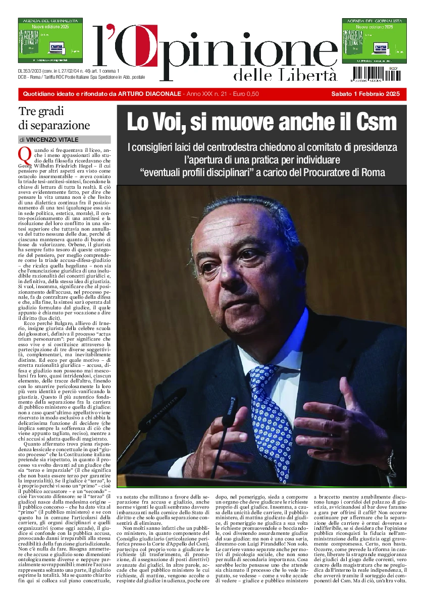 Prima-pagina-opinione della liberta-edizione-di-oggi-2025-02-03